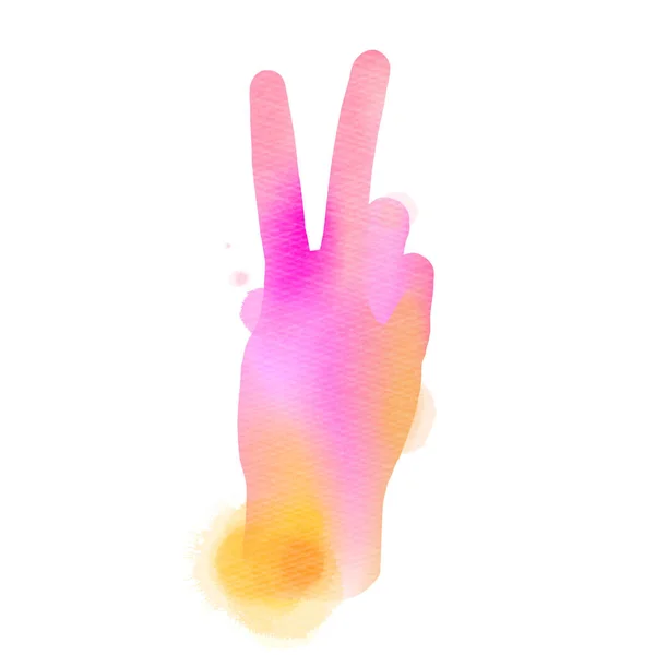Hand Gesture Sign Victory Peace Silhouette Abstract Watercolor Painted Digital — Stock fotografie