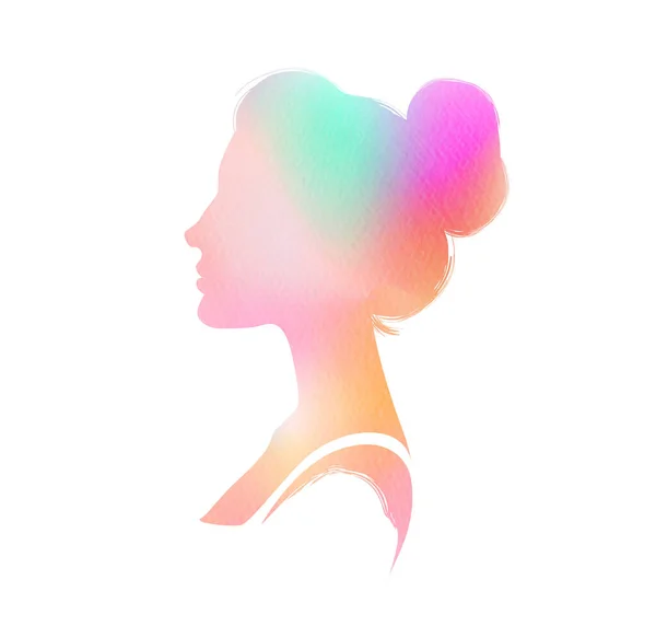 Double Exposure Illustration Women Silhouette Abstract Watercolor Painting Digital Art — ストック写真