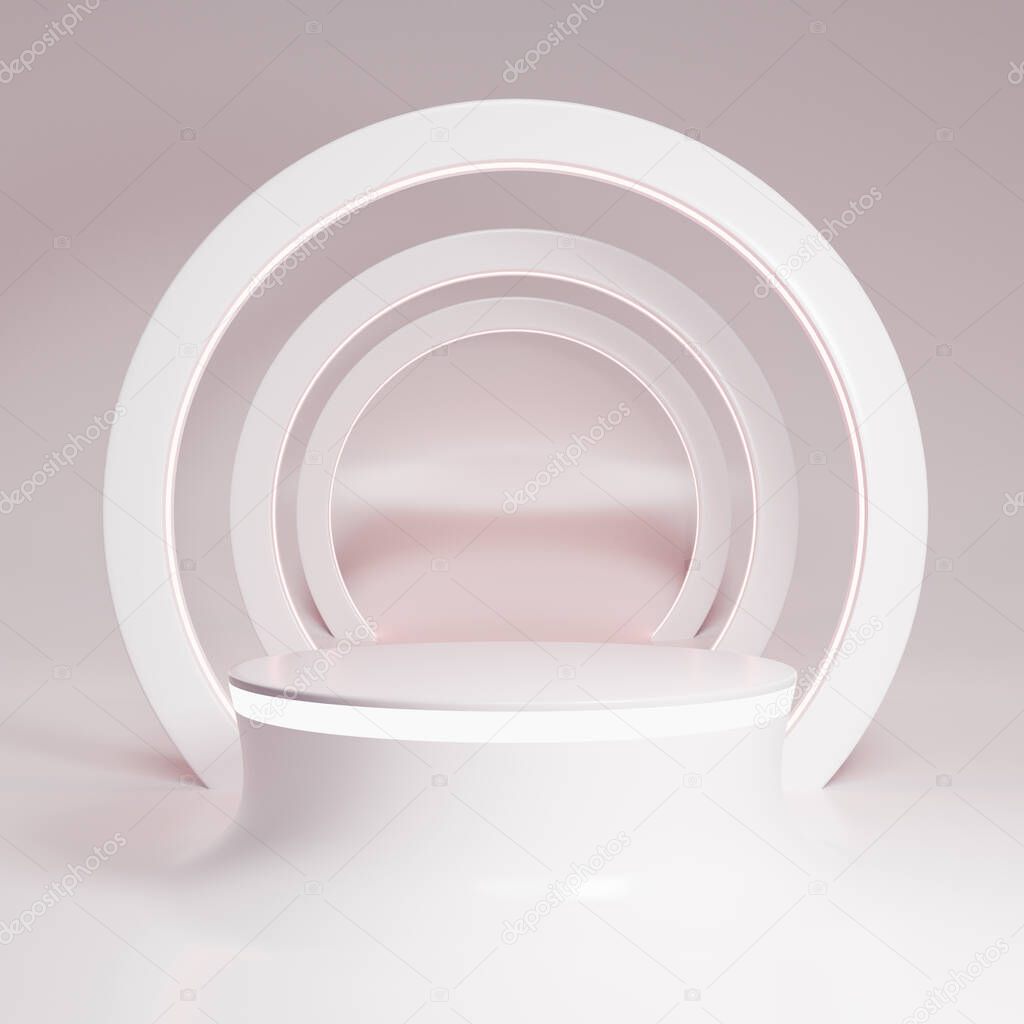 Abstract geometric podium background, mock-up, blank minimalistic empty showcase template, Modern art deco shop display. 3d render.