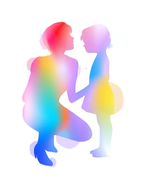 Glücklicher Muttertag Glückliche Mutter Mit Ihren Kindern Zusammen Silhouette Abstrakte — Stockfoto