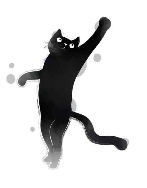 Silhouette Cute Watercolor Black Cat Digital Art Painting — Stock Photo, Image