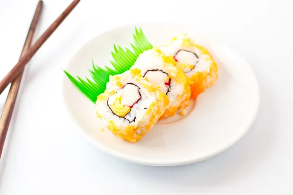 Sushi Assortment On White Dish, close up — Stock Photo, Image