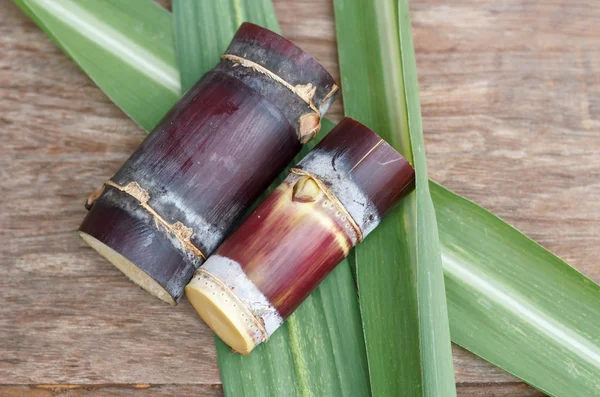 Close-up van suikerriet op hout achtergrond. — Stockfoto