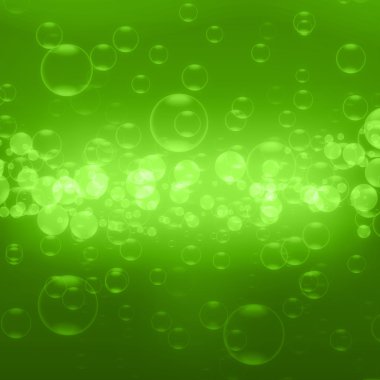 Su kabarcıkları. Yeşil zemin üzerine soyut kabarcıklar