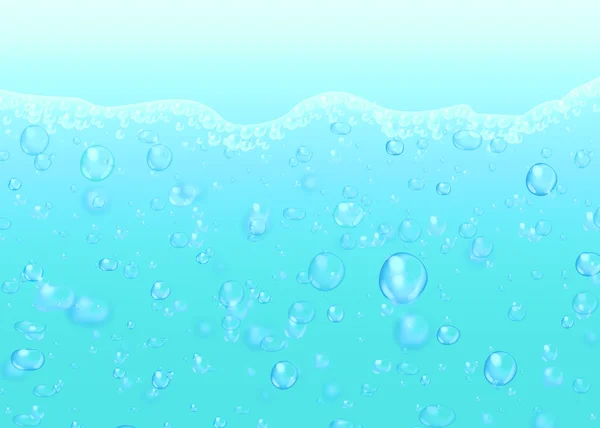 A víz buborékok. Dicsfény, a háttér kék víz — Stock Fotó