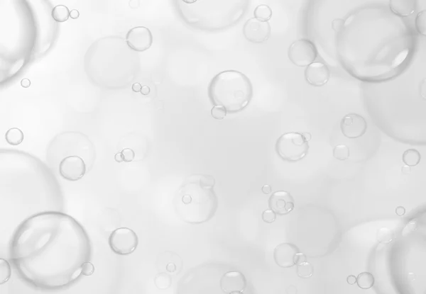 Zeepbellen op grijze achtergrond, abstracte achtergrond. — Stockfoto
