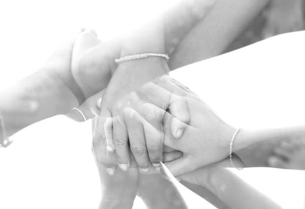 Creative double exposure helper hands with hand team — Stock Photo, Image