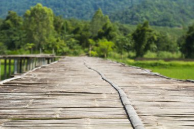 Pirinç alan köprüde Vintage bambu.