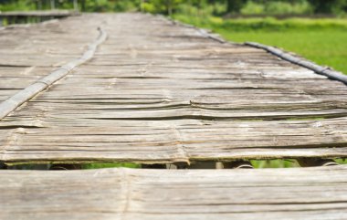 Pirinç alan köprüde Vintage bambu.