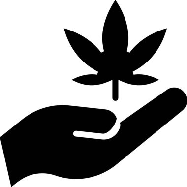 çizgi vektör simgesi, el ele tutuşan kenevir yaprağı 