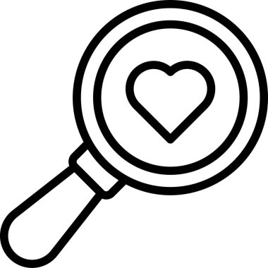 çizgi vektör simgesi kalbi büyütmek için bir büyüteç kullanıyor