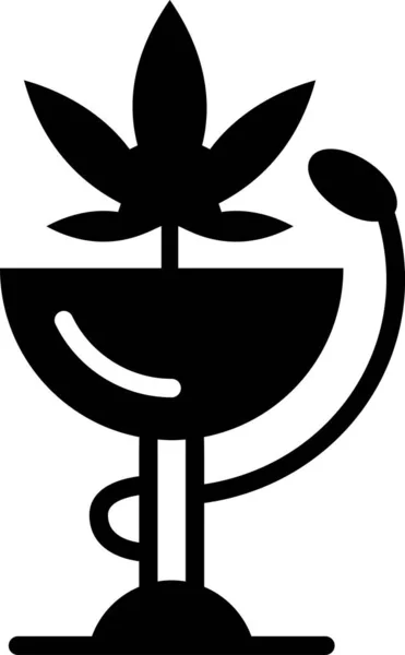 Ikona Wektora Linii Miska Wężem Liściem Marihuany — Wektor stockowy
