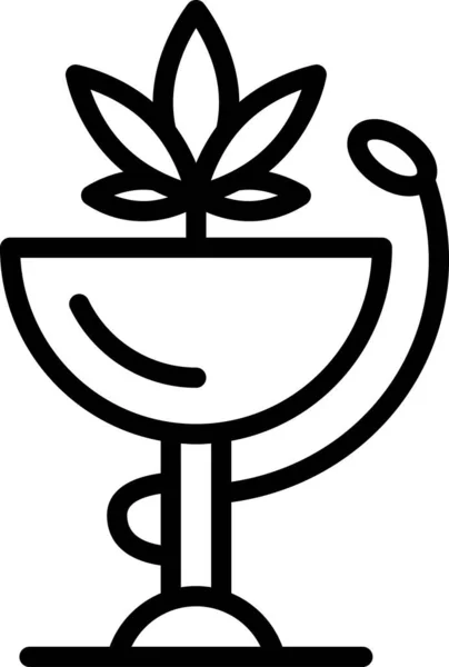 çizgi vektör simgesi, bir yılan ve kenevir yaprağı ile kase 