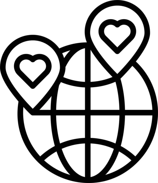 Globo Con Las Marcas Destino Forma Corazón Icono Vector Línea — Vector de stock