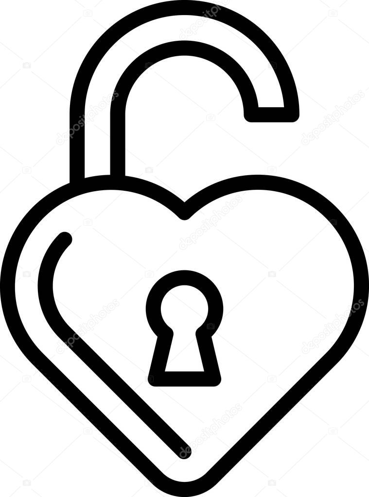 line vector icon with heart shaped open lock