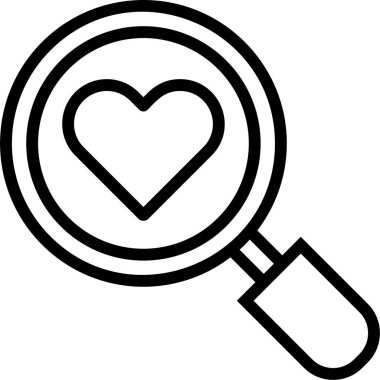 çizgi vektör simgesi kalbi büyütmek için bir büyüteç kullanıyor