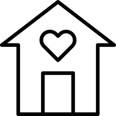 Emlak çizgisi vektör simgesi, kalp sembollü ev, favori ev 