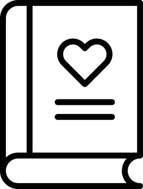 Aşk ve romantizm, çizgi vektör simgesi, kapağında kalp sembolü olan kitap 