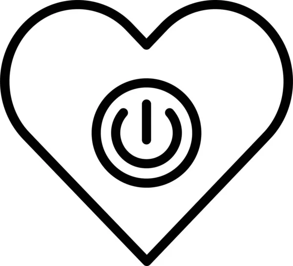 Icono Vector Corazón Con Botón Encendido — Vector de stock