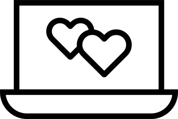 Сердца Экране Ноутбука Иконка Вектора Линии — стоковый вектор