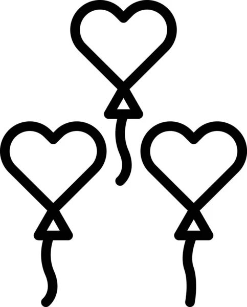 Heart Shaped Balloons Line Vector Icon — Stock Vector