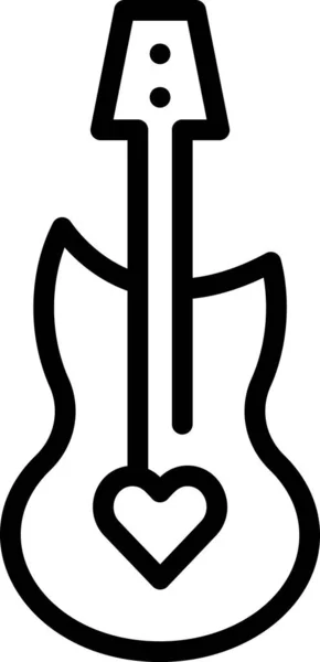 kalp sembollü gitar, çizgi vektör simgesi.