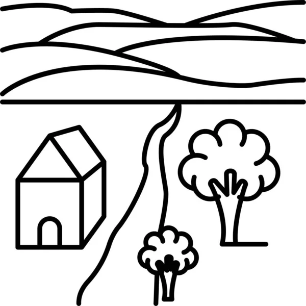 Ilustración Vectorial Paisaje Dibujos Animados Con Árboles — Vector de stock