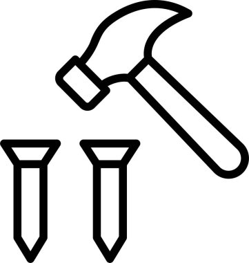 Beyaz arkaplan, vektör, illüstrasyon üzerinde izole edilmiş çivi düz simge ile çekiç