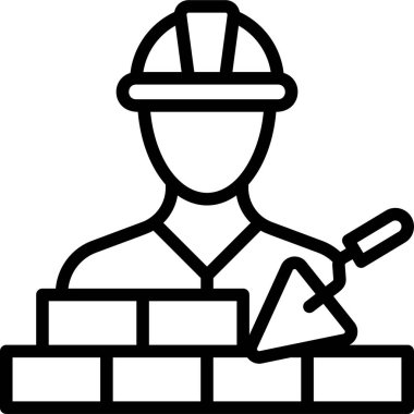 Beyaz arkaplan, vektör, illüstrasyon üzerinde izole tuğla düz simge ile miğfer duvarcı