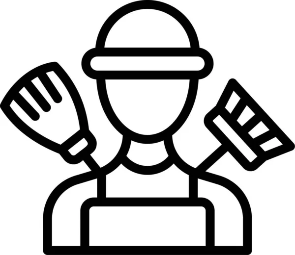 Süpürge düz simgesi olan temizleyici beyaz arkaplan, vektör, illüstrasyon