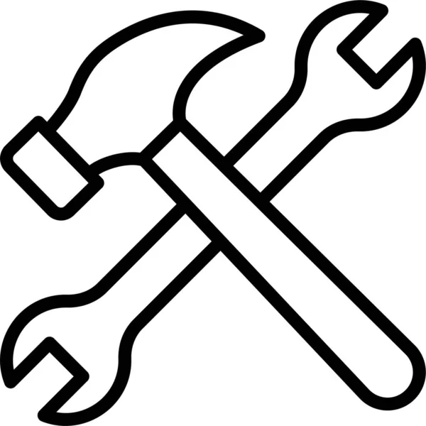 İngiliz anahtarı ve çekiç düz simgesi beyaz arkaplan, vektör, illüstrasyon izole