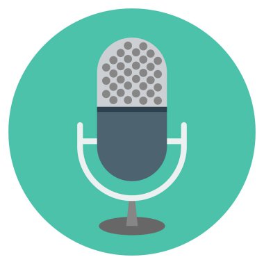 mikrofon vektör simgesi. biçim iki renkli düz sembol, yumuşak mavi renkler, yuvarlak açılar, beyaz arkaplan