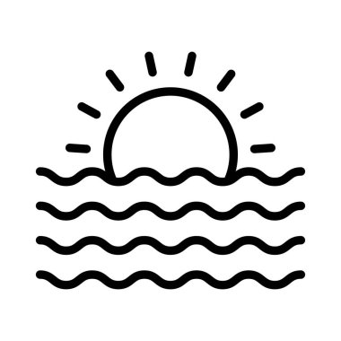 Güneş ve deniz dalgaları ikonu. vektör illüstrasyonu