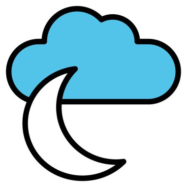 Hilal ayının bulutlu düz vektör simgesi 