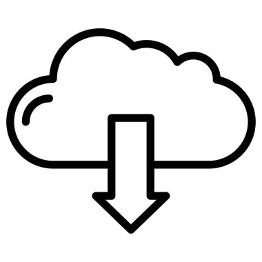 Aşağı ok ile bir bulutun düz vektör simgesi