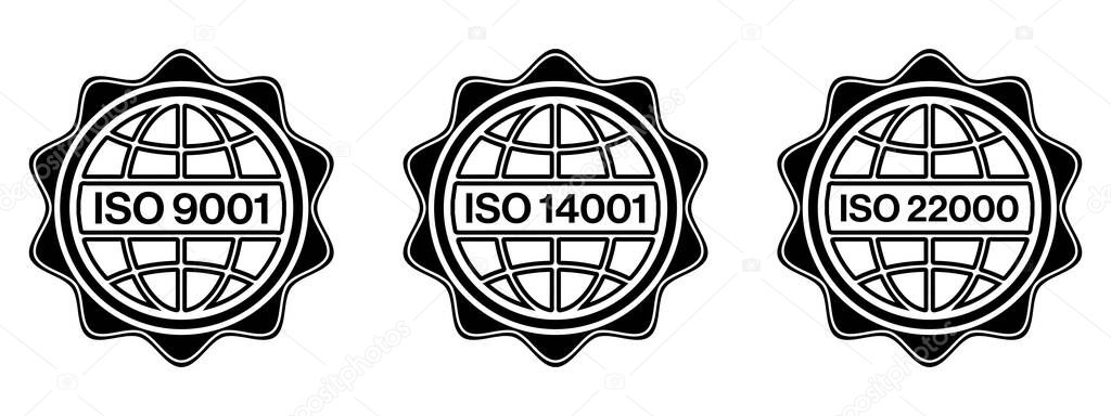 ISO 9001 ISO 14001 ISO 22000 Certification Badges for Quality and Environmental Management