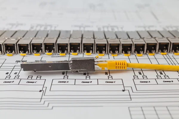 SFP network modules for network switch  and patch cord — Stock Photo, Image