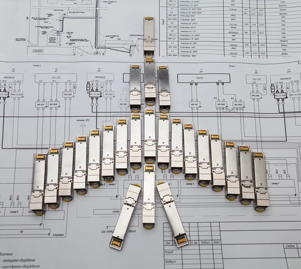 Módulos de red SFP para conmutador de red como forma de plano —  Fotos de Stock