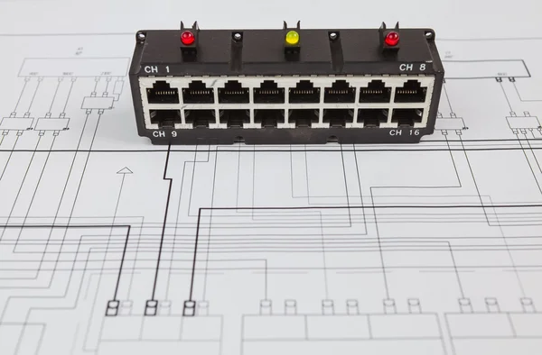 Nätverk-switch, röd och grön dioder — Stockfoto