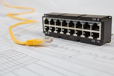 Network switch and UTP ethernet cable clipart