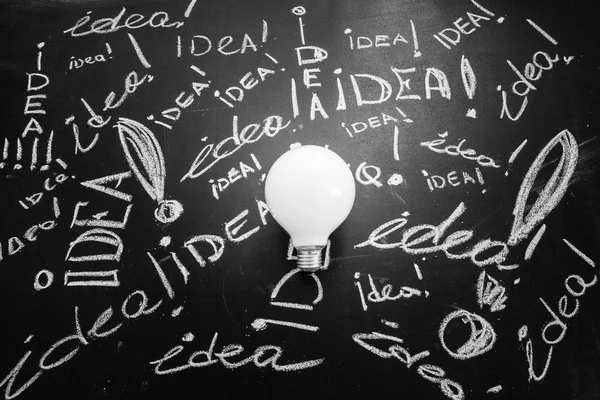 Light bulb  on the black chalkboard with titles idea