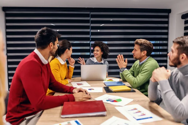 Group Multicultural Business People Having Meeting Boardroom Mixed Race Woman — Stock Photo, Image