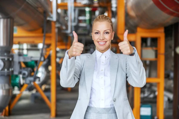 Ceo Feminino Independente Meia Idade Terno Elegante Moderno Planta Aquecimento — Fotografia de Stock