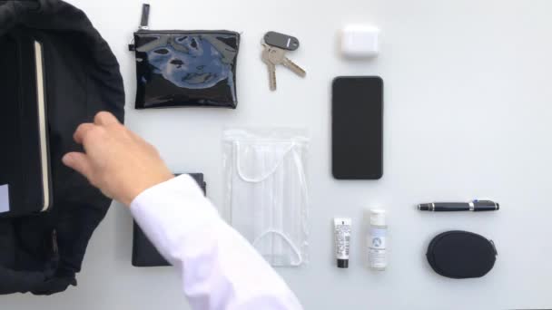 Everything Need Bag Woman Hand Fills Her Bag Necessary Objects — Stock Video