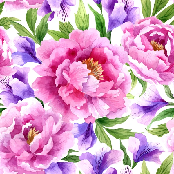 Suluboya peonies çiçek desenle — Stok Vektör