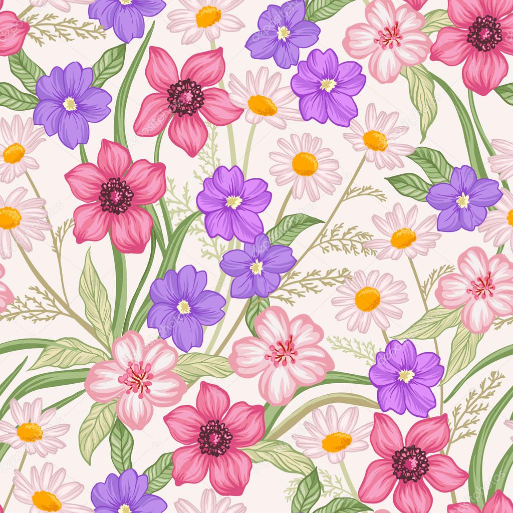 seamless floral pattern with berries and flowers