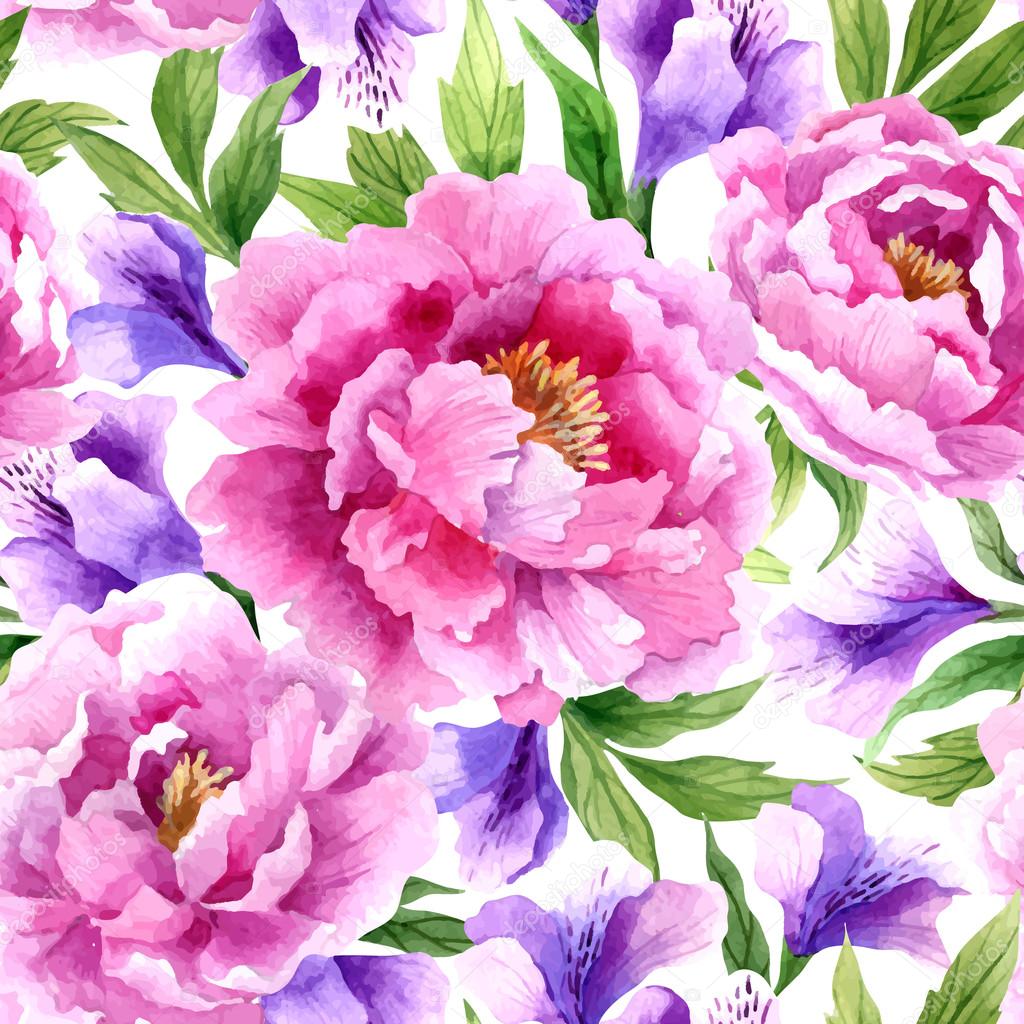 watercolor pattern with peonies flowers