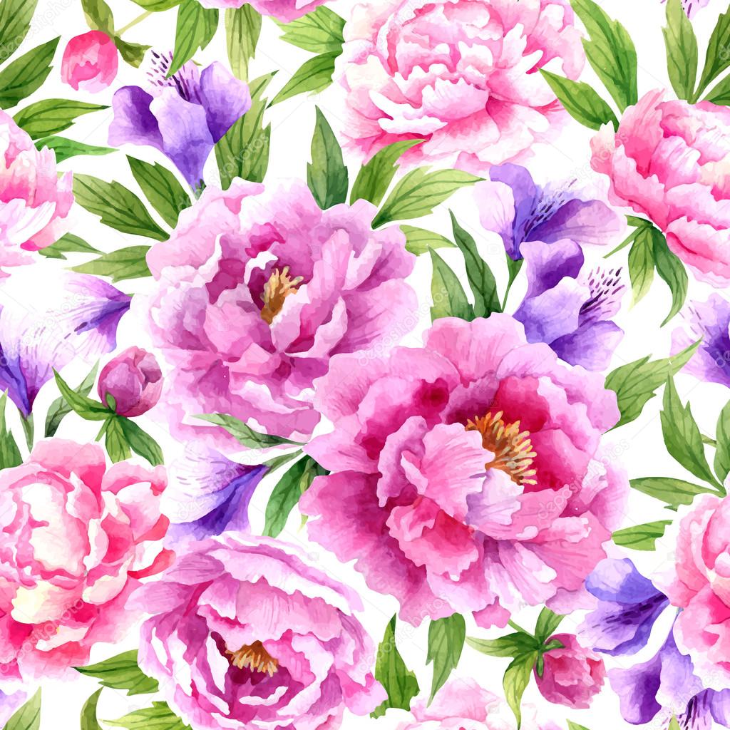 watercolor pattern with peonies flowers