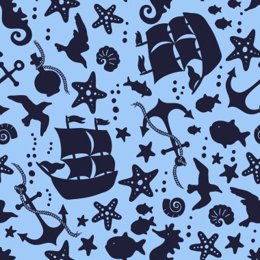 Çizgi film desen deniz yaşamı ile