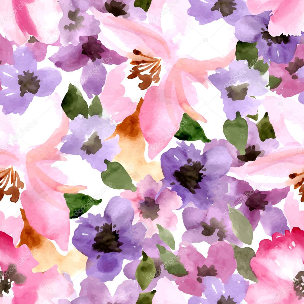 watercolor  pattern with summer flowers